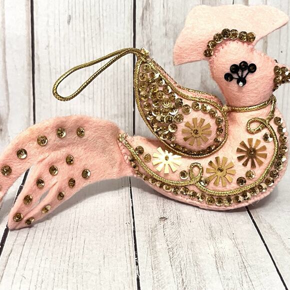 Vintage Bucilla Felt Sequins Beads Exotic Bird Christmas Ornament Lot of 2 - Picture 9 of 13